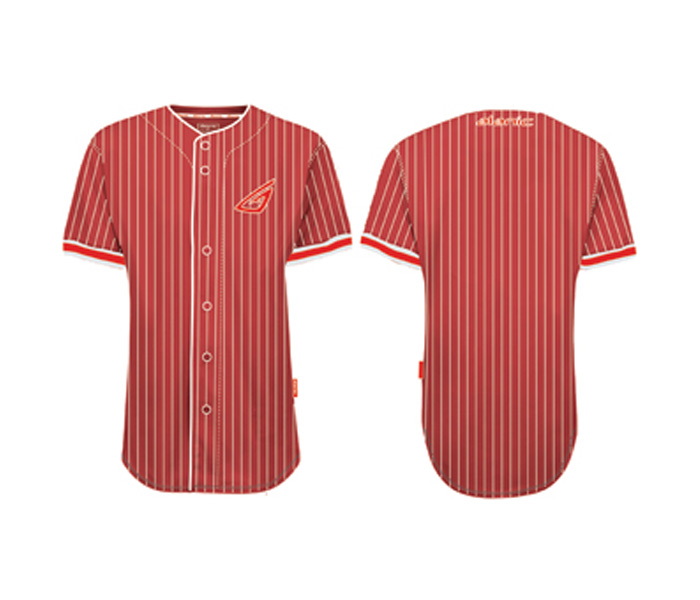 red and white striped baseball jersey